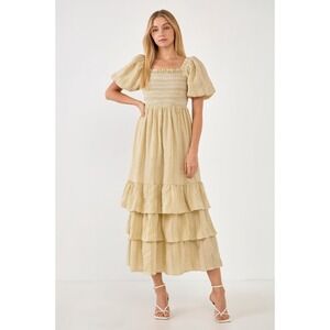 Free The Roses Tiered Maxi Dress Puff Sleeve Smocked Cottagecore Boho Medium